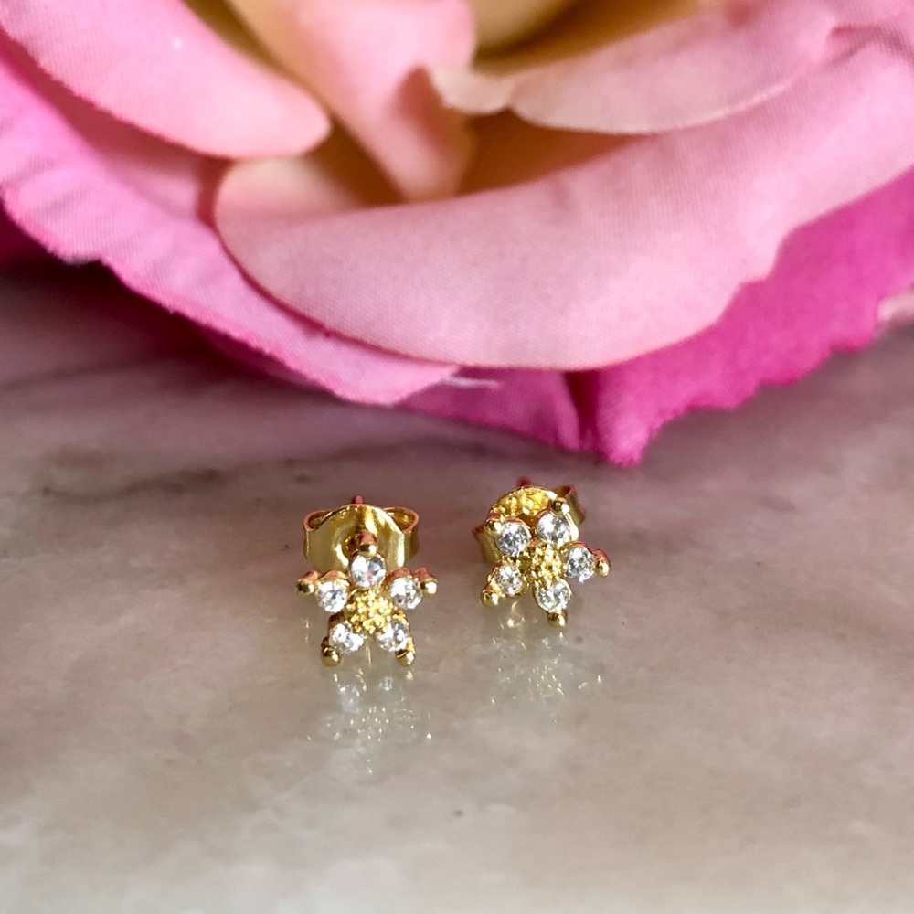Yellow Gold Plated White Zirconia Stud Earrings